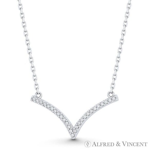 Wholesale 925 Sterling Silver Chevron Necklace with CZ Crystals V-Bar Chevron Cubic Zirconia CZ Crystal Pendant in .925 Sterling Silver